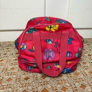 Vintage Bagmax Neon Pink Teddy Bear Beach Print Cosmetic Travel Bag